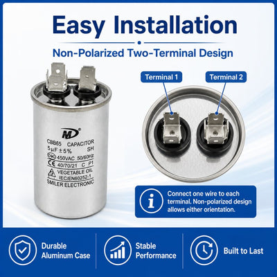 XPC5-450R 5 uF Round Run / Start Capacitor | CBB65 5 uF (MFD) 450 Volts Parts-O-Matic