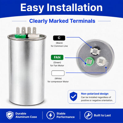 XPDC80X5-450R HVAC ROUND DUAL RUN CAPACITOR | 80+5 MFD 450 Volts Parts-O-Matic