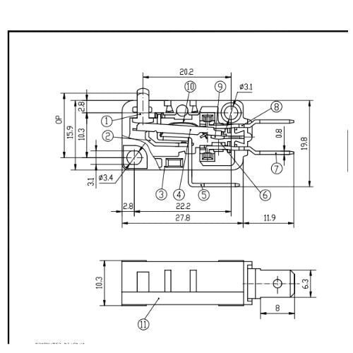 EXP480 Microwave Door Switch (NC - NO) Normally Closed / Open