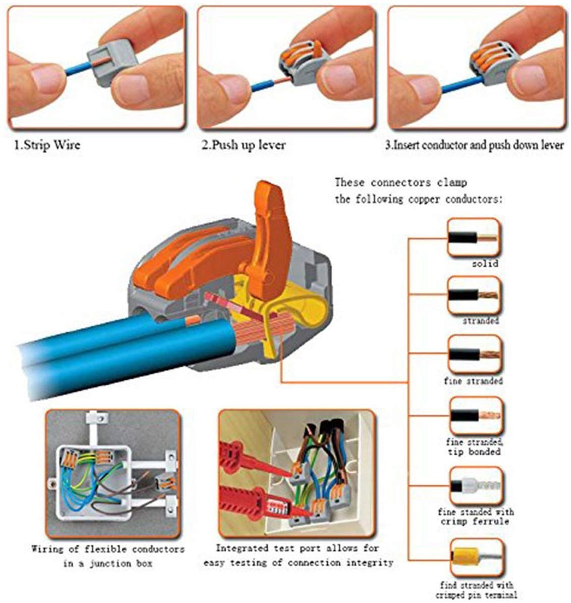 100 Pcs Set Lever-Nut wire Connectors, Compact Wiring Connector 2 3 4 5 Terminal