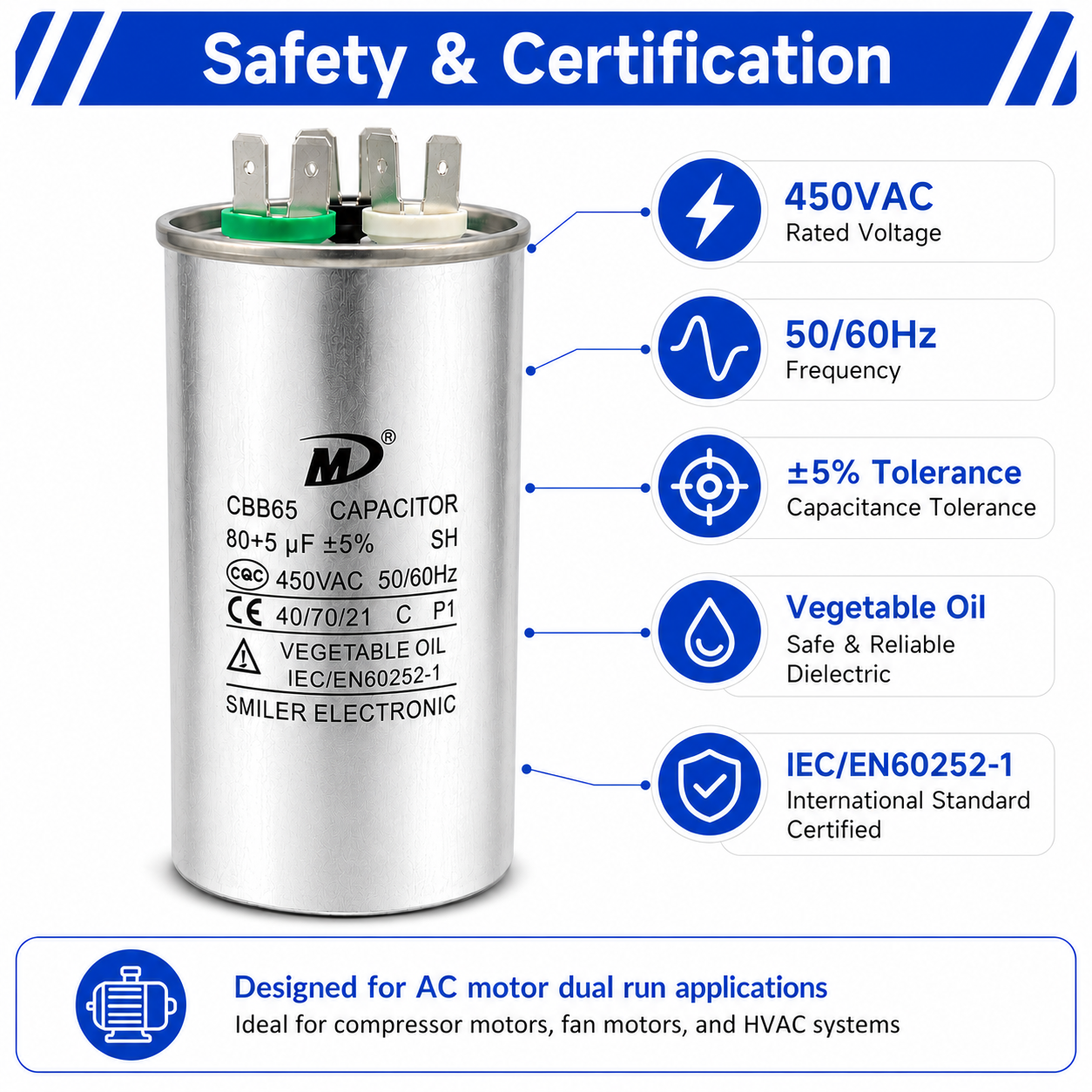 XPDC80X5-450R HVAC ROUND DUAL RUN CAPACITOR | 80+5 MFD 450 Volts  Parts-O-Matic