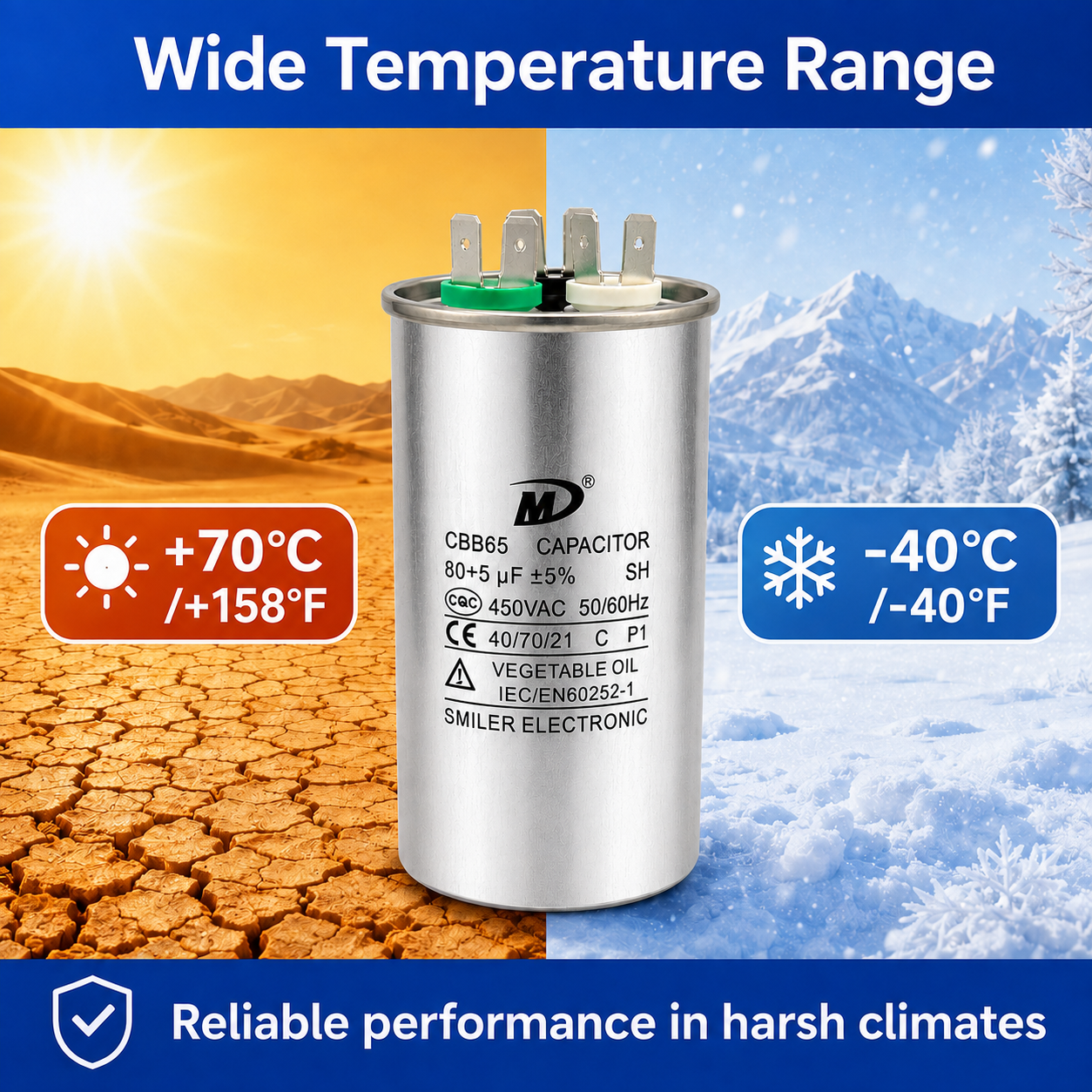 XPDC80X5-450R HVAC ROUND DUAL RUN CAPACITOR | 80+5 MFD 450 Volts  Parts-O-Matic