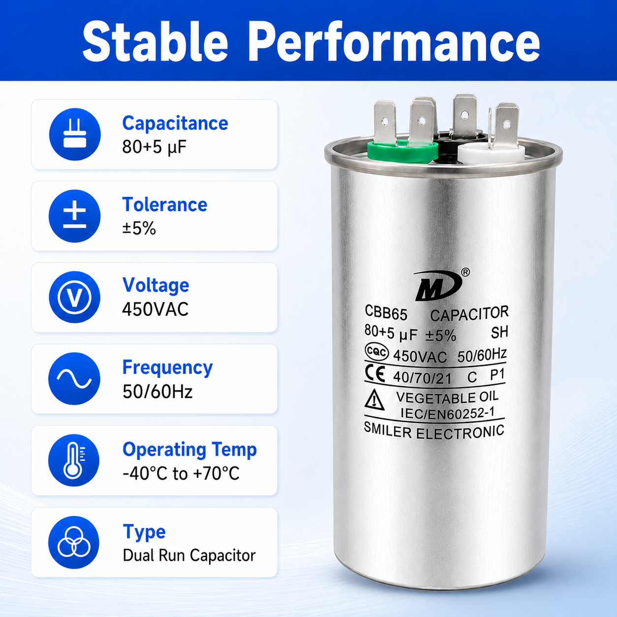XPDC80X5-450R HVAC ROUND DUAL RUN CAPACITOR | 80+5 MFD 450 Volts  Parts-O-Matic