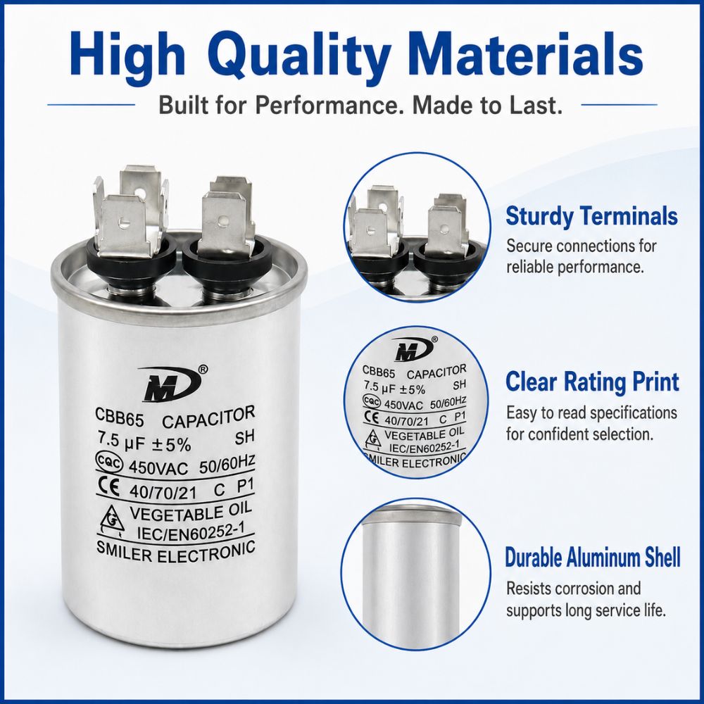 XPC75-450R 7.5 uF Round Run / Start Capacitor | CBB65 7.5 uF (MFD) 450 Volts  Parts-O-Matic
