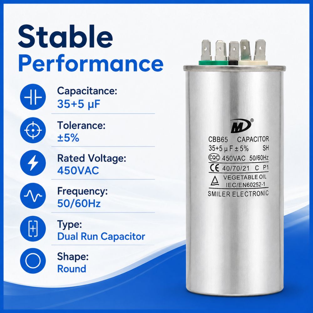 XPDC35X5-450R HVAC ROUND DUAL RUN CAPACITOR | 35+5 MFD 450 Volts  Parts-O-Matic