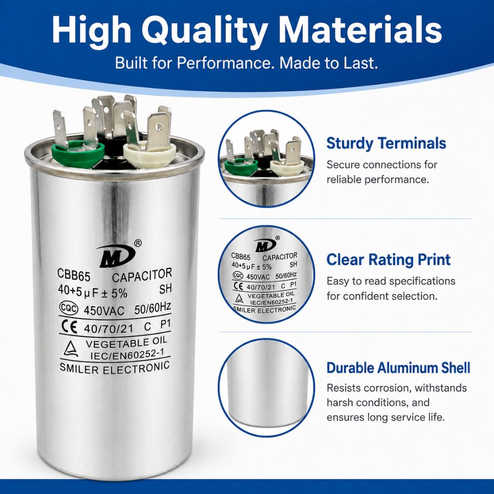 XPDC40X5-450R HVAC ROUND DUAL RUN CAPACITOR | 40+5 MFD 450 Volts  Parts-O-Matic