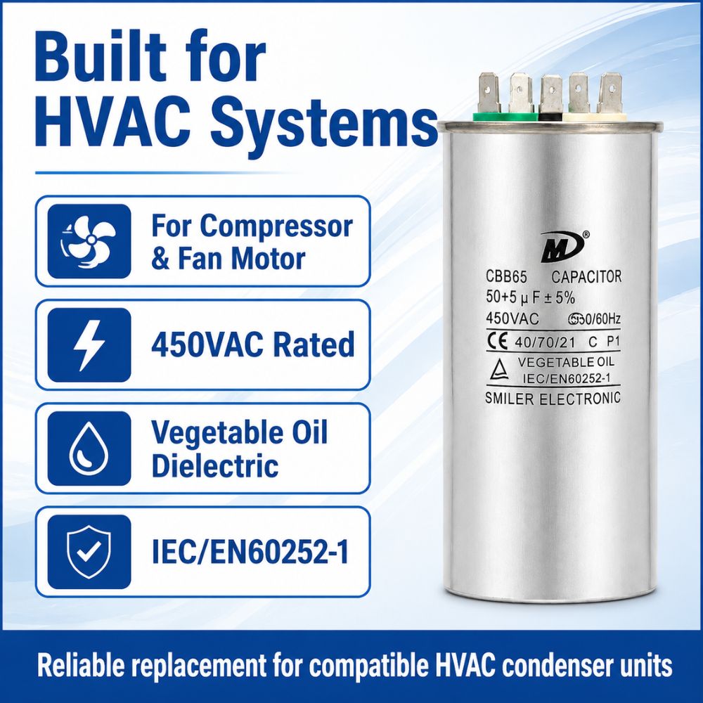 XPDC50X5-450R HVAC ROUND DUAL RUN CAPACITOR | 50+5 MFD 450 Volts  Parts-O-Matic