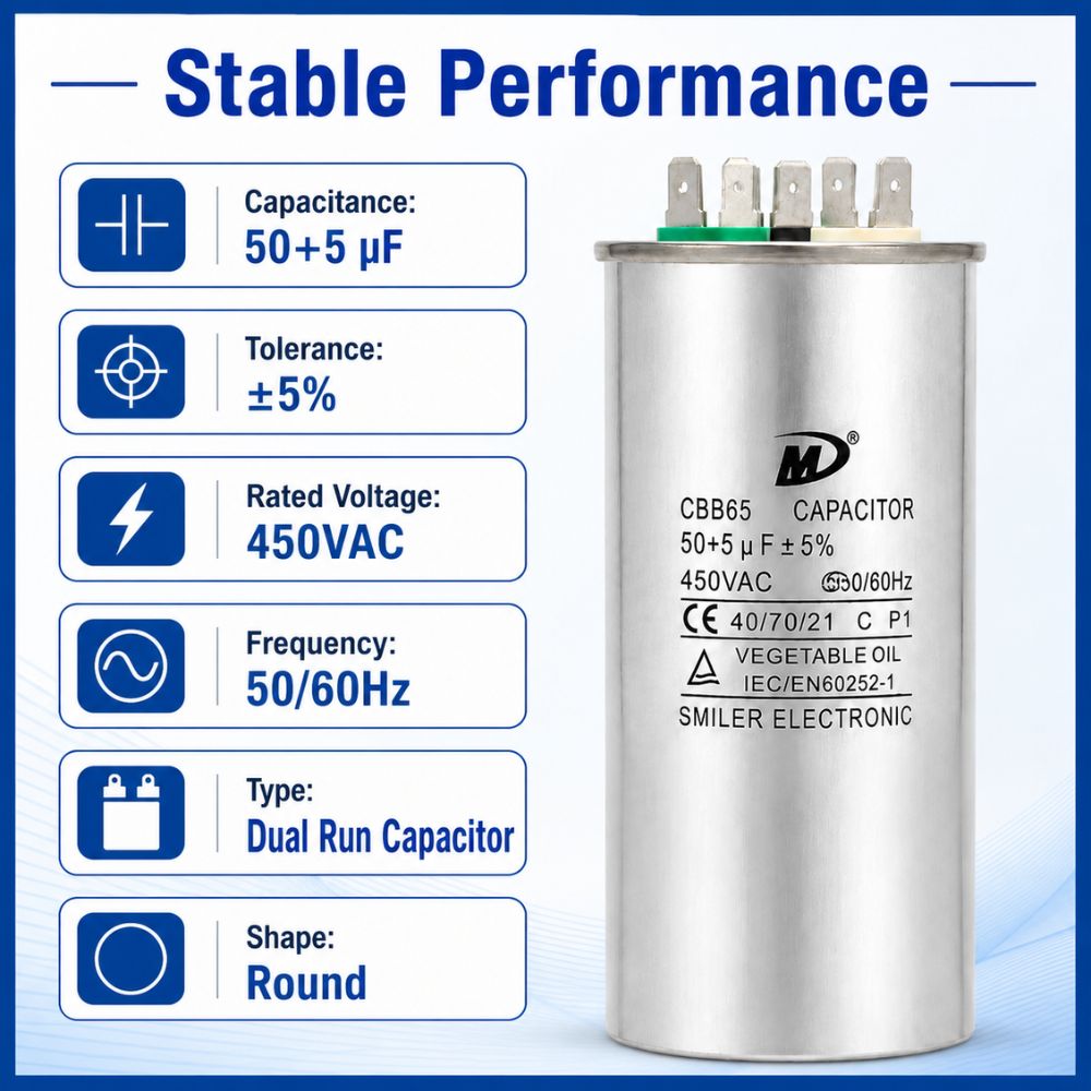 XPDC50X5-450R HVAC ROUND DUAL RUN CAPACITOR | 50+5 MFD 450 Volts  Parts-O-Matic