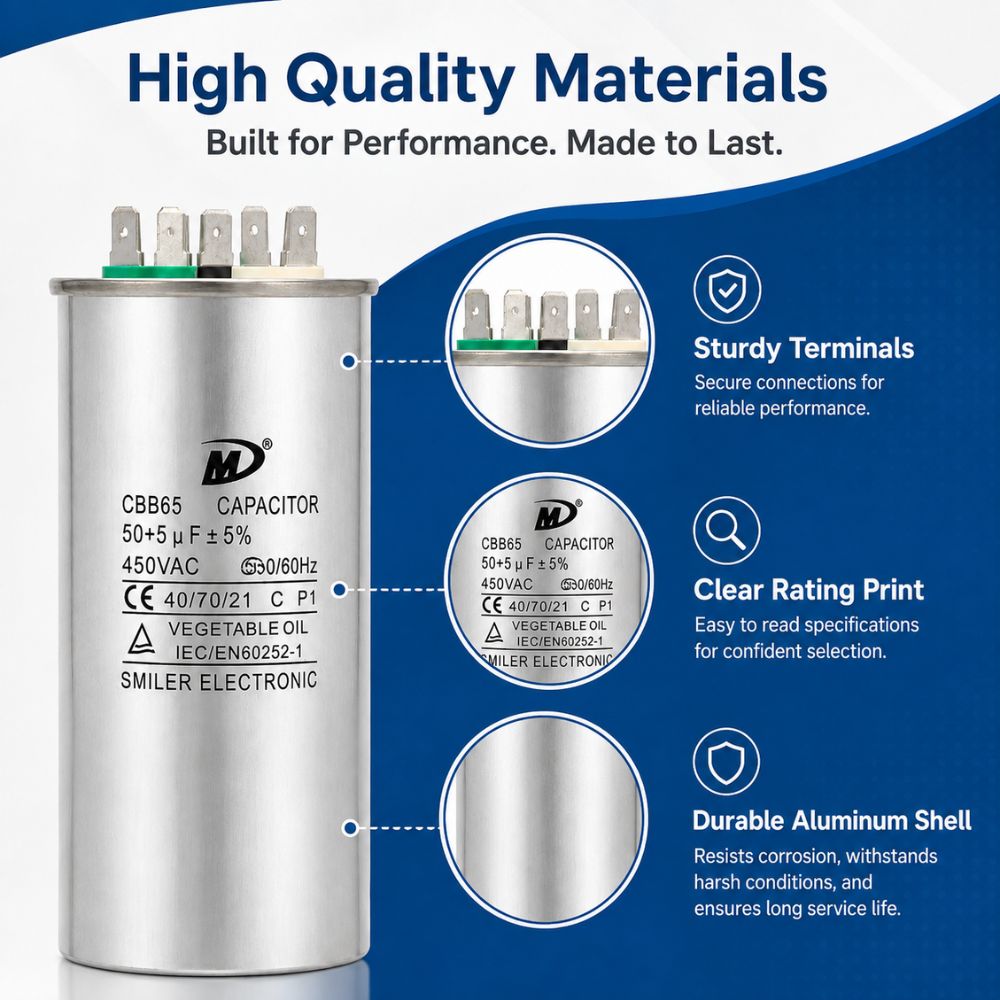 XPDC50X5-450R HVAC ROUND DUAL RUN CAPACITOR | 50+5 MFD 450 Volts  Parts-O-Matic