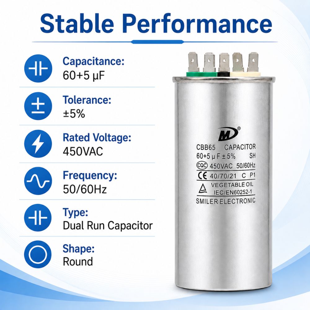 XPDC60X5-450R HVAC ROUND DUAL RUN CAPACITOR | 60+5 MFD 450 Volts  Parts-O-Matic