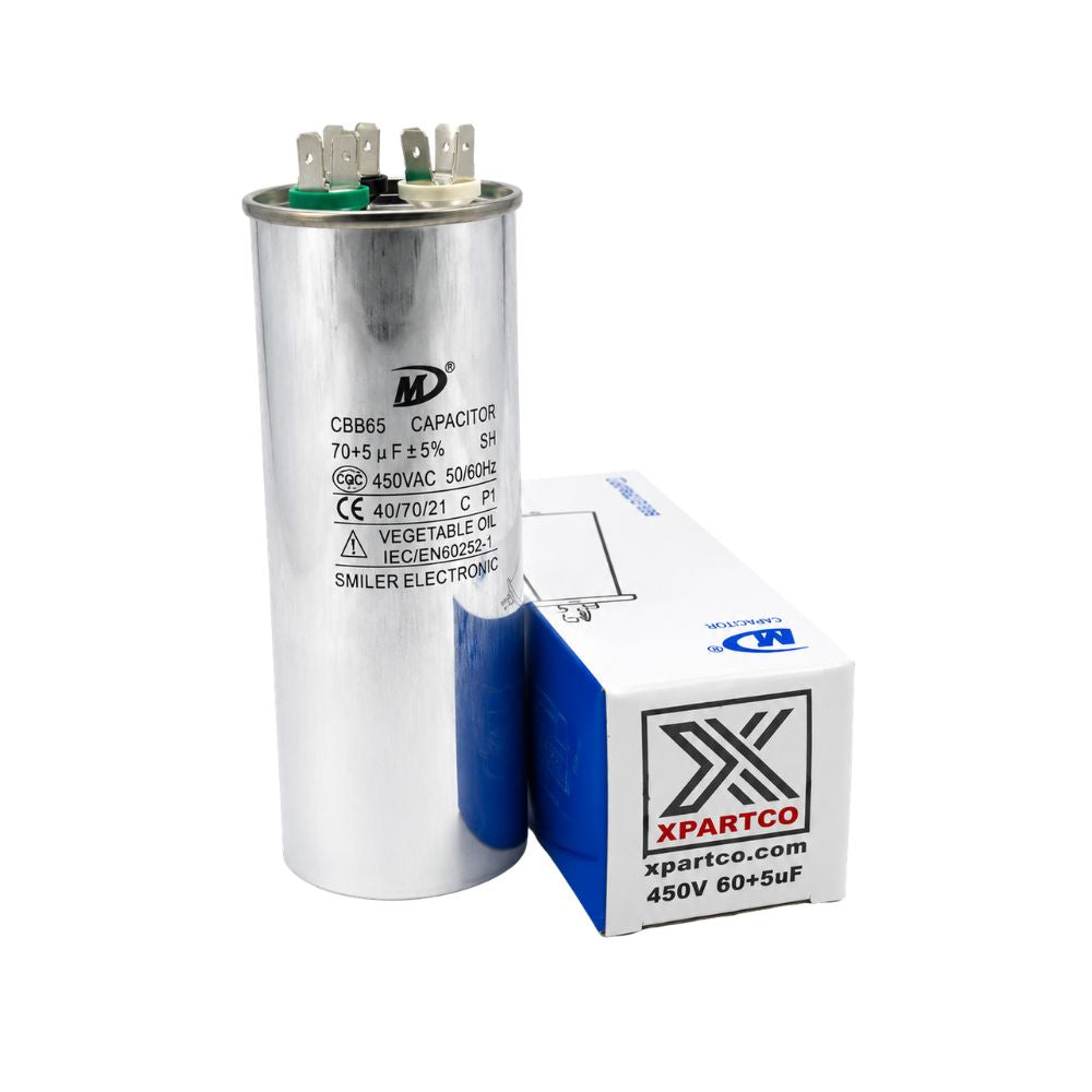 XPDC70X5-450R HVAC ROUND DUAL RUN CAPACITOR | 70+5 MFD 450 Volts  Parts-O-Matic