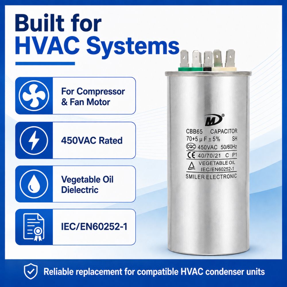 XPDC70X5-450R HVAC ROUND DUAL RUN CAPACITOR | 70+5 MFD 450 Volts  Parts-O-Matic