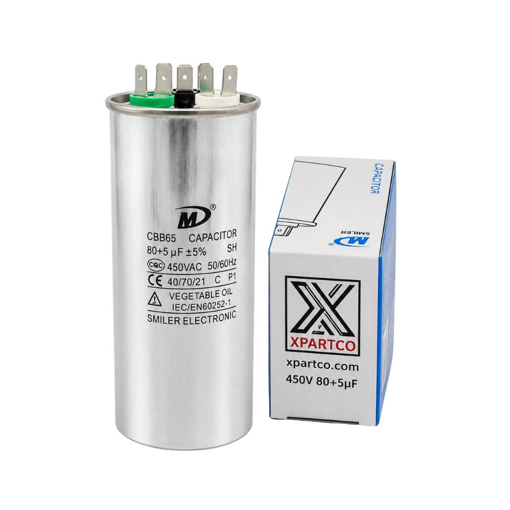XPDC80X5-450R HVAC ROUND DUAL RUN CAPACITOR | 80+5 MFD 450 Volts  Parts-O-Matic