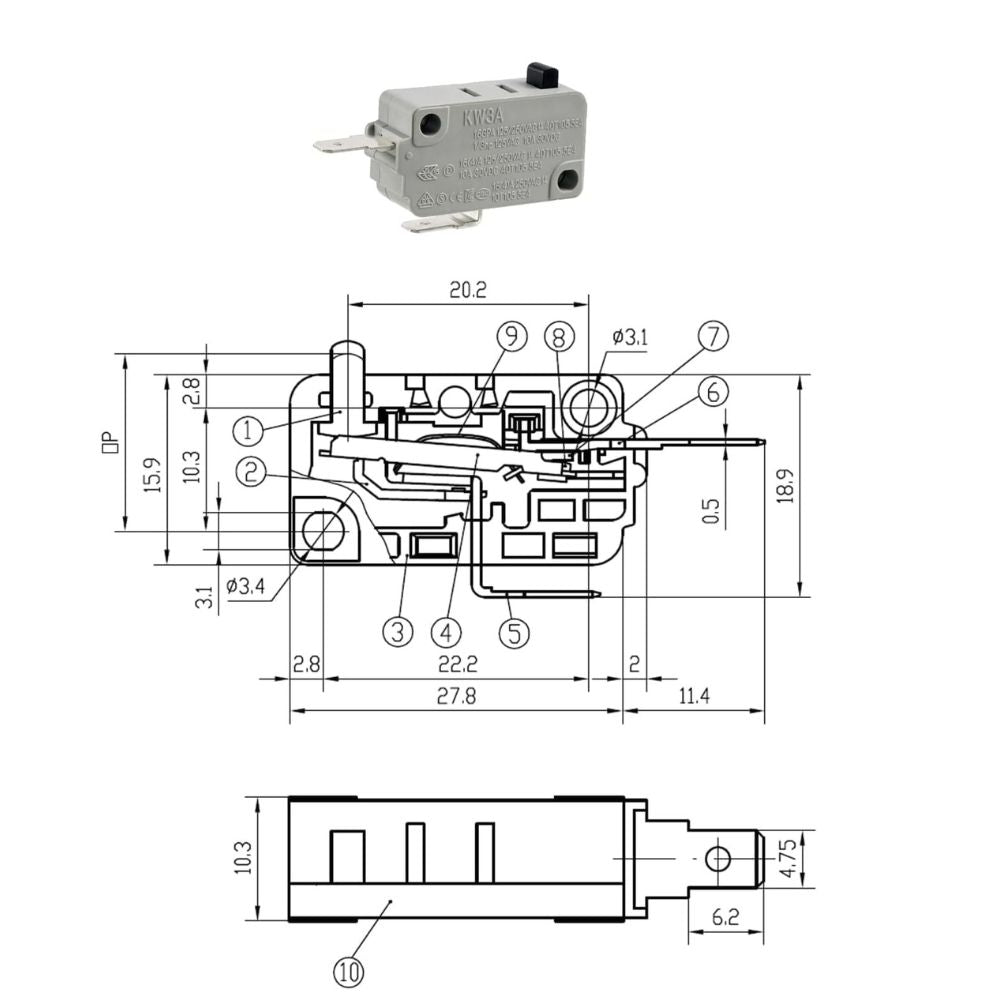 WP3405-001034 Microwave Door Switch (Interlock Microswitch) | Genuine Whirlpool OEM In Stock - Foto 2