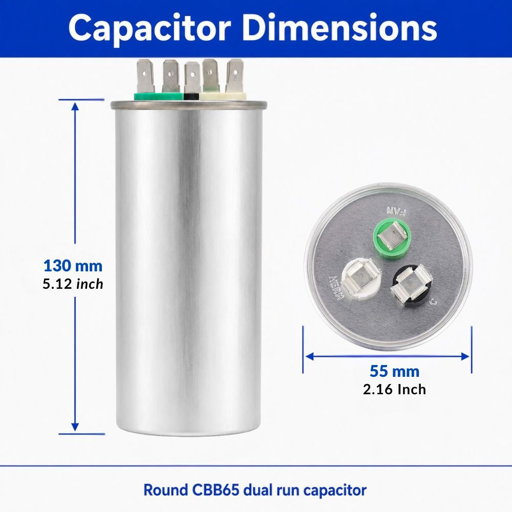 XPDC80X5-450R HVAC ROUND DUAL RUN CAPACITOR | 80+5 MFD 450 Volts  Parts-O-Matic