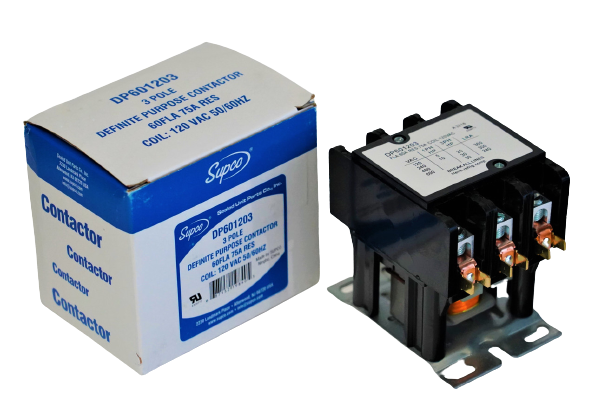 Supco DP601203 HVAC&R 3 Pole Contactor 120V, 60FLA, 75RLA