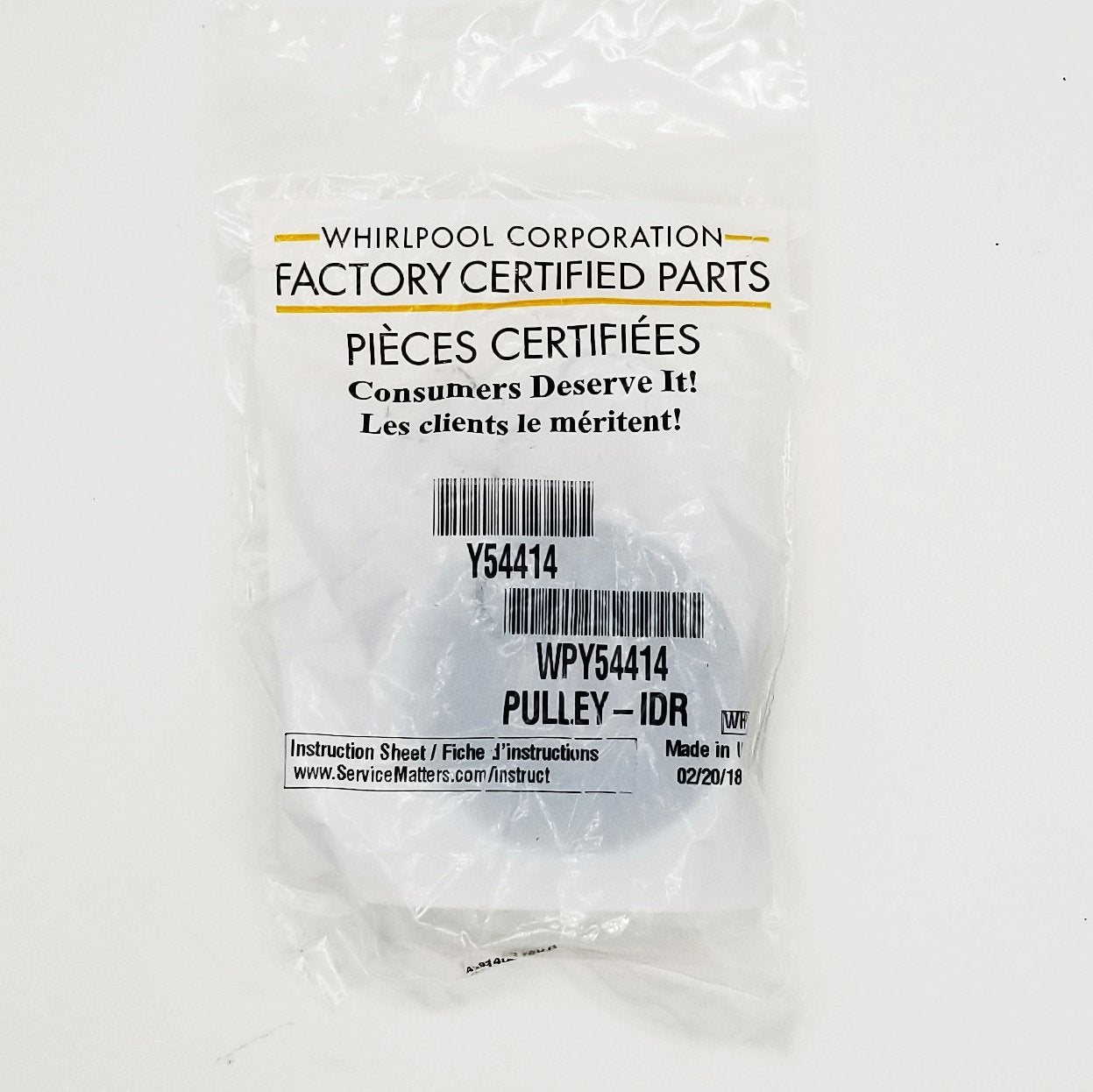 WPY54414 Dryer Genuine Idler Pulley Wheel